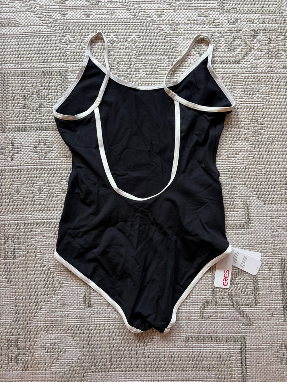 Classic Black One-Piece Swimsuit with White Trim - Picture 3 of 3